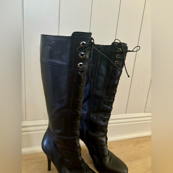 Via Spiga V-Rapido Black Leather Tall Lace Up Boot - Picture 2 of 12